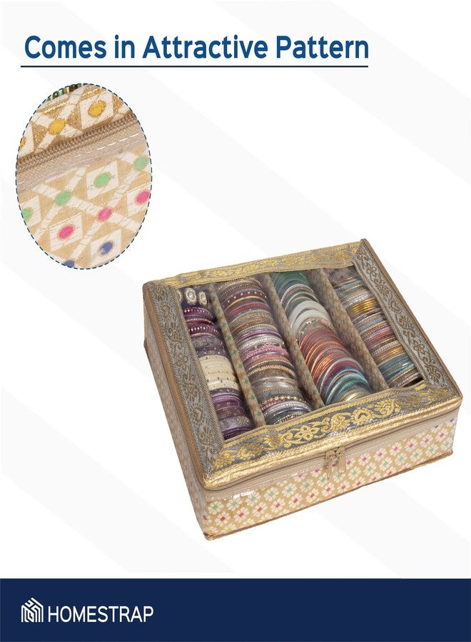 HomeStrap 4 Rod Brocade Design Bangle Set Storage Box Organizer (Golden) - Image 3